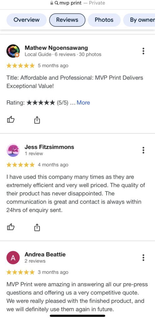 Google review MVP Print